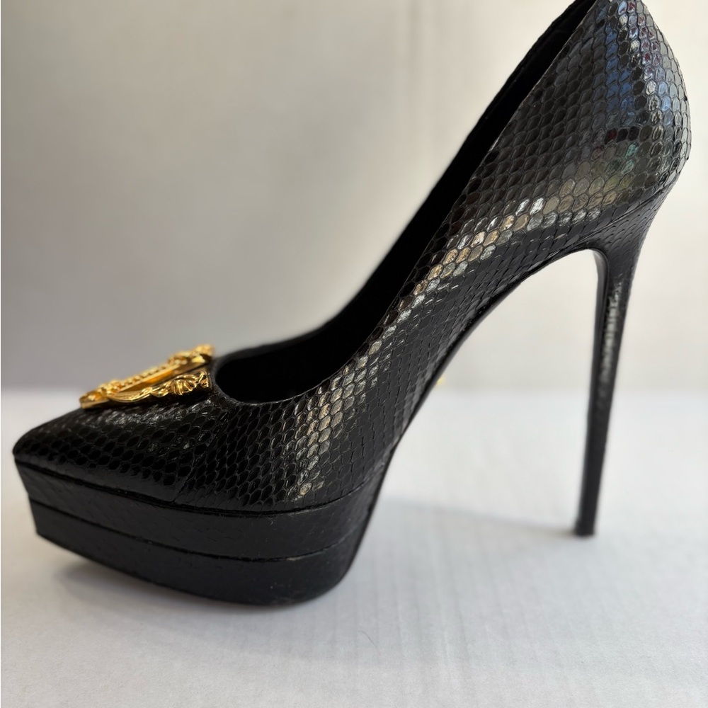 Versace Black Python Snakeskin Playform High Heel Pointy Stiletto Size 41 - Picture 7 of 16